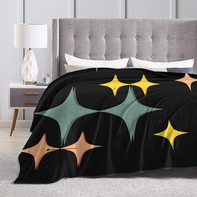 60X50 Mid Century Modern Eames Atomic Starbursts Lightweight Flannel Blanket - Soft and Breathable Polyester Suitable for Travel Camping and Home Decoration