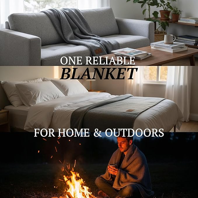 100% Wool Blanket - Premium Ultra-Soft &amp Warm Twin 62x 84 Large Size Blanket for Couch Bed Home Camping &amp Outdoors