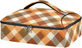 Casserole Carrier Orange Brown Tartan Insulated Casserole Carrier for Hot or Cold Food Thermal Lunch Tote for Parties Picnic Travel Carry Bag