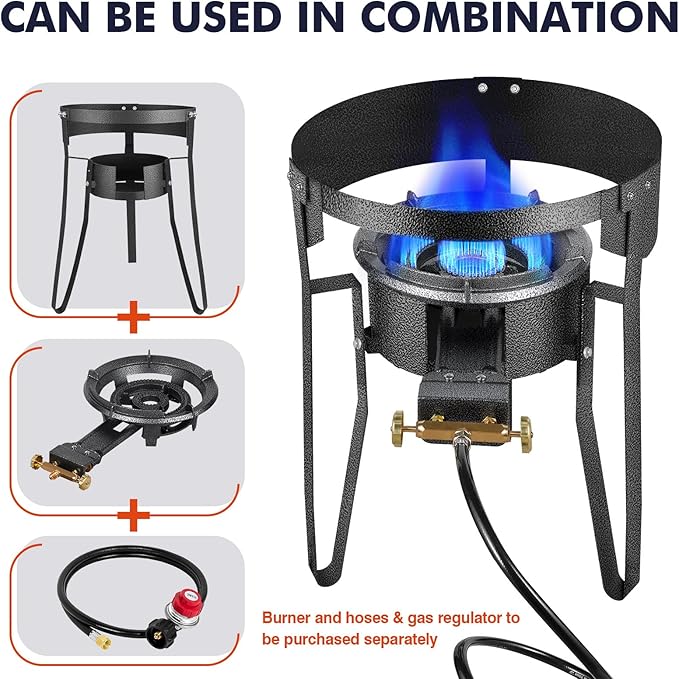 Llamaviva 90000 BTU Portable Propane Burner Stove Cast Iron Single Burner for Outdoor Wok Cooking 0-20 PSI Adjustable Regulator &amp 4 ft Hose - Lightweight &amp Easy to Carry for Camping