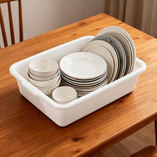 4-Pack 23 Liter Commercial Bus Tubs White Plastic Wash Basin Bus Tote Dish Wash Basin Tub Pans