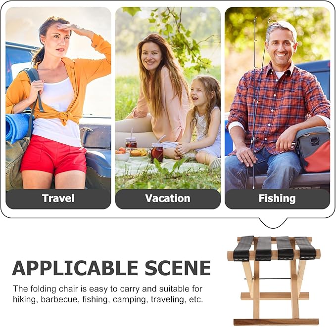 Alipis Portable Folding Camping Stool with Solid Wood Frame 28cm Height Small Foldable Fishing Chair for Outdoor Hiking and Travel