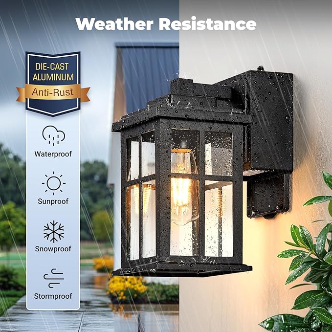 Porch Light with GFCI Outlet Black Dusk to Dawn Outdoor Lighting Waterproof Exterior Lighting Fixtures Outdoor Light with Outlet for House Garage Backyard Easy Installation Waterproof