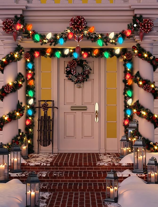 C7 LED Multicolor Christmas Lights 25FT C7 Vintage Christmas Lights with 27 LED Multicolor Glass Bulbs Outdoor String Lights for Xmas Tree Home Yard Patio Decor Green Wire
