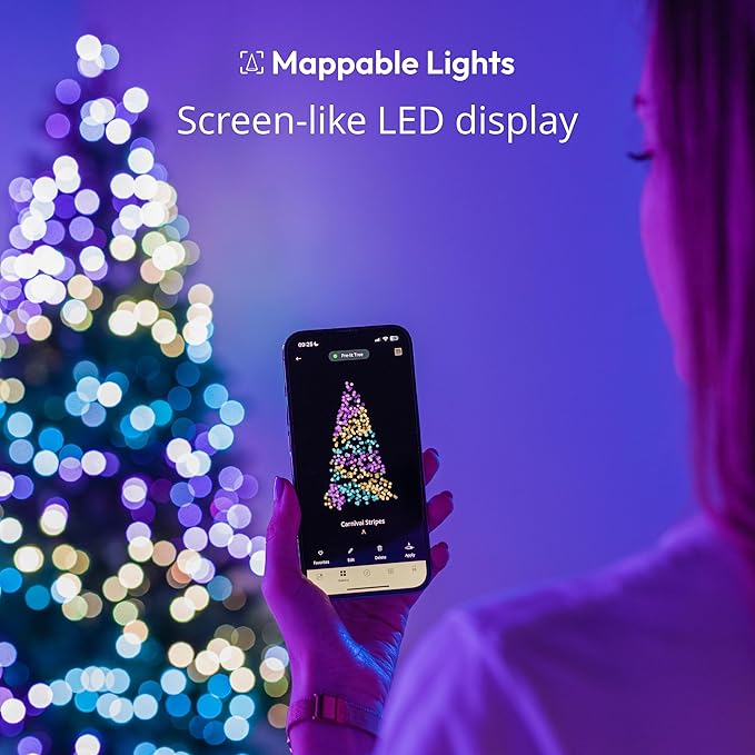 Twinkly Strings 600 LED RGB LED Light String Smart Multicolor LED Lights Christmas Lights Mappable LEDs IP44 Green Wire Packaging May Vary 157.5ft