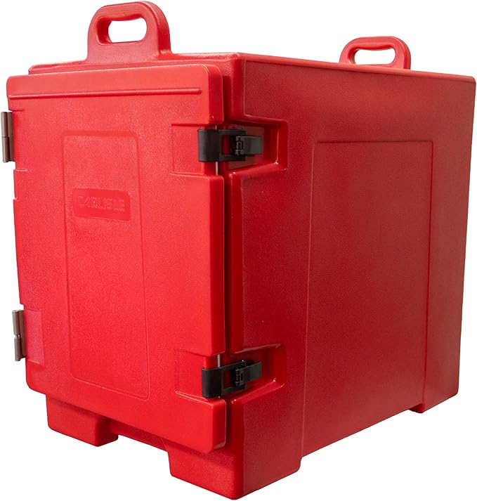 Carlisle FoodService Products Insulated Food Pan Carrier Holds 5 Full or 10 Half 2.5 Pans (Sold Separately) Front-Loading Cateraide with Handles Rugged PE Shell with PU Insulation Red