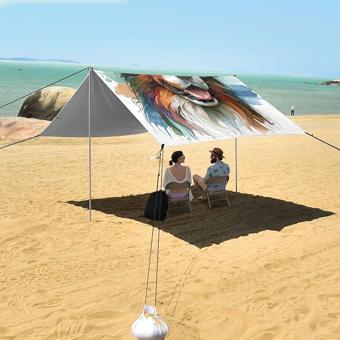 ALAZA Dog Golden Retriever Beach Tent Sun Shelter UPF50+ Protection Beach Shade Canopy w/ 4 Sandbags for Outdoor Camping Fishing Backyard Fun Picnic 10x9 ft
