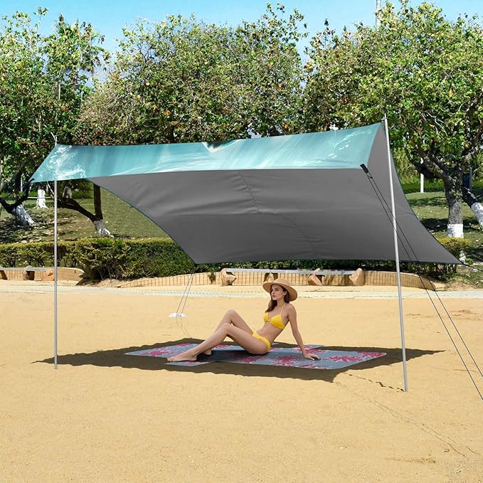 Shark with Opened Mouth Beach Tent Sun Shelter 9.2' x 10.5' Beach Canopy with 4 Sandbags 4 Stability Poles Sand Shovels - Tent Canopy for Beach Camping Fishing Picnics