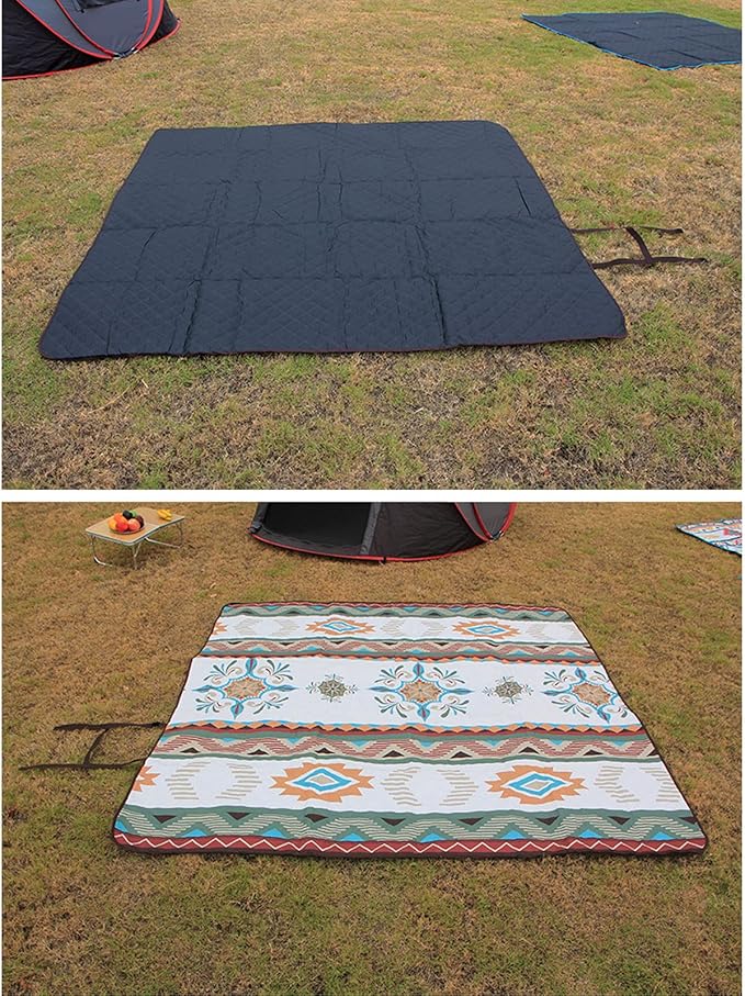 Camping Rug with Protective Layer | 210D Oxford Cloth Picnic Mat for Outdoor/Travel/Beach | Machine Washable &amp Portable with Strap | 197x197cm Large Space