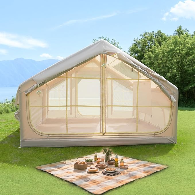 6.3 m² Inflatable Camping Tent 420D Oxford 4-Season Waterproof Clear Skylight &amp Mesh Windows Windproof Quick Setup 3-4 Person