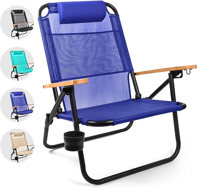 Water Buffalo Bondi Beach Chair – Backpack Beach Chair for Adults with Reclining Positions Cup Holder &amp High Back Support