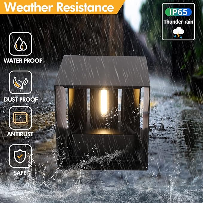 12W 2Pack Outdoor Wall Lights Exterior/InteriorLED Black Outdoor Wall Sconces Light Fixtures ModernIP65 Waterproof Square Aluminum Wall Lamps Up and Down Lights 3000K Warm Lights