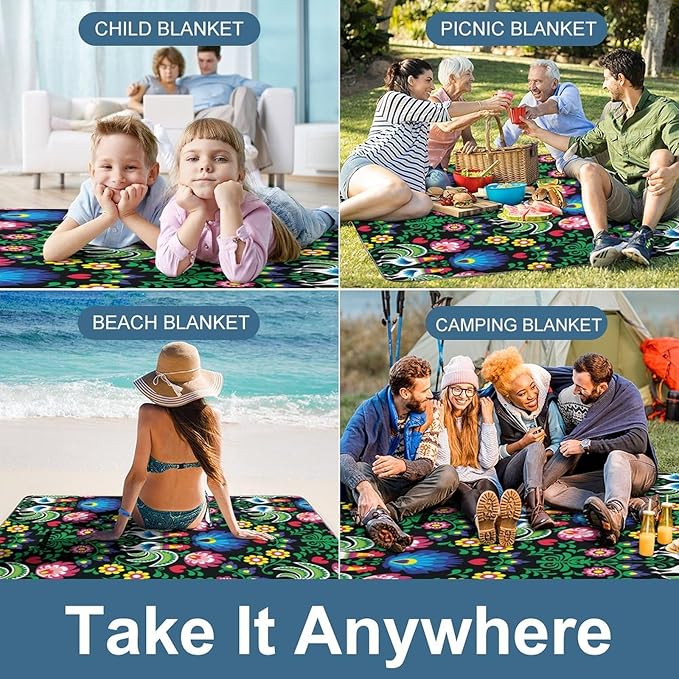 Seamless-polish-folk-art-pattern-with-roosters-vector-6083637 Waterproof Outdoor Picnic Blanket Sandproof Beach Mat for Camping Hiking Grass Travelling