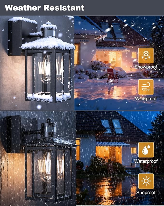 LTBLIGHT Motion Sensor Porch Lights with GFCI Outlet Dusk to Dawn Outdoor Lighting with 3 Modes Waterproof Exterior Light Fixture for House Front Door Garden Garage 120V