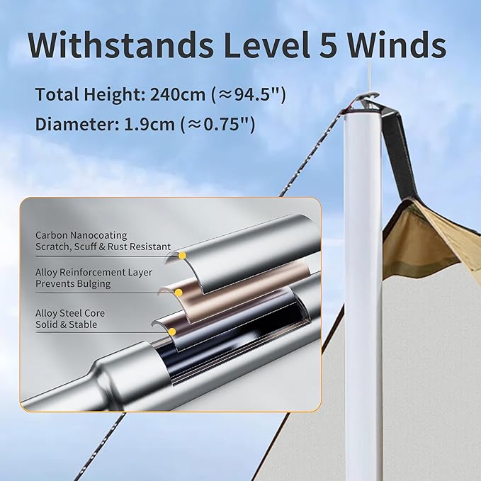 Hexagon Silver Camping Tarp Rain Fly Tarp Camping Canopy Lightweight Ripstop Fabric - UPF50+ Sun Shelter Waterproof &ampWindproof Beach Tent (118x118in Sand Gold Blackout Fabric)