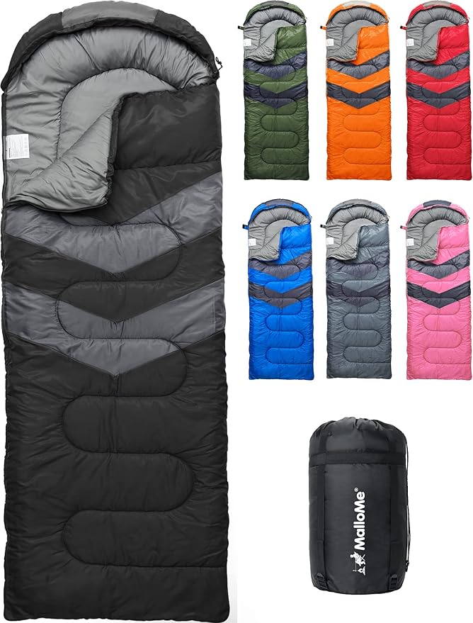 MalloMe Sleeping Bags for Adults Cold Weather &amp Warm - Backpacking Camping Sleeping Bag for Kids 10-12 Girls Boys - Lightweight Compact Camping Essentials Gear Accessories Hiking Sleep Must Have