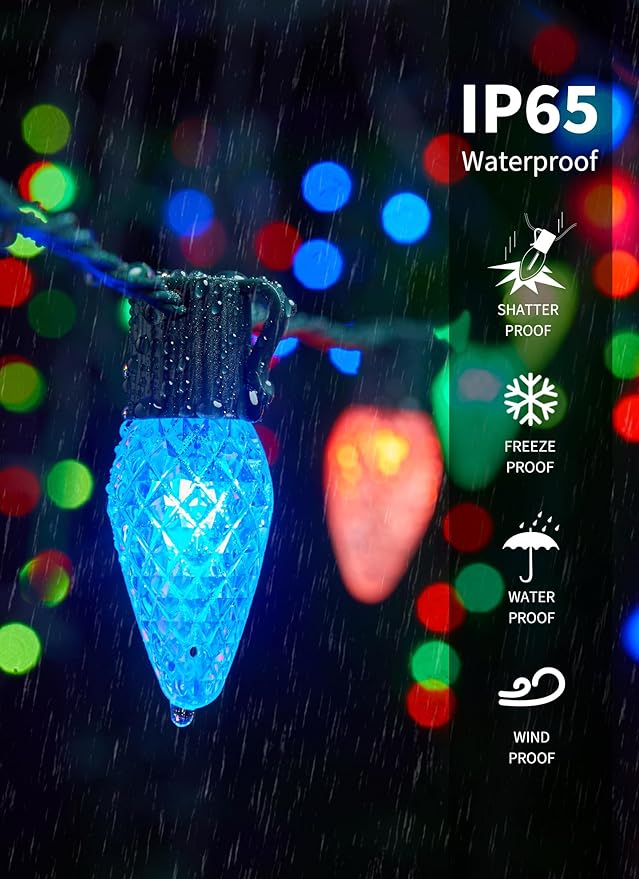 Brightown C9 LED Christmas Lights Outdoor 150LED RGB Smart Christmas Tree Lights Music Sync DIY APP Controlled Waterproof Connectable C9 String Lights for House Indoor Patio Xmas Decoration