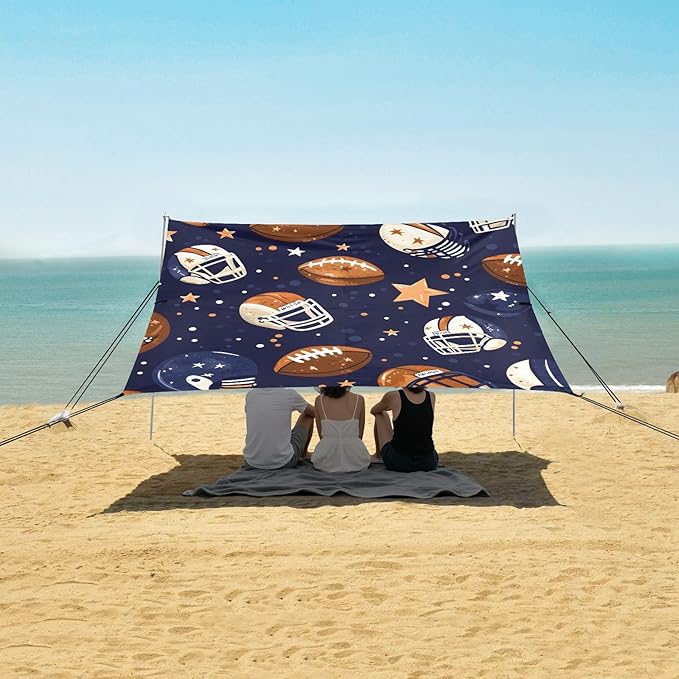 Football Helmet Stars Pattern Camping Sun Shelter Beach Tent Portable Beach Sun Shade Outdoor Canopy for Camping Trips Fishing Picnic