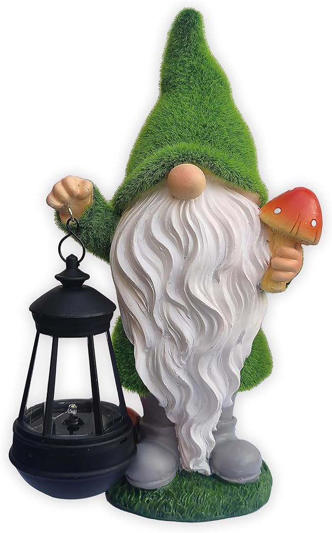 Gnomes Solar Garden StatuesResin Gnome Figurine Decorations Holding Mushroom and Solar Lights Lantern Outdoor Figurines Lawn Garden Statue Decor Art for LawnYard Balcony Ornament.