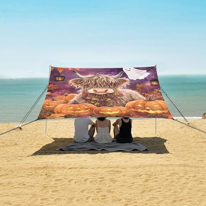 Beach Tent Sun Shelter Highland Cow Ghost Lightweight &amp Easy Setup Beach Shade Canopy for Camping Fishing
