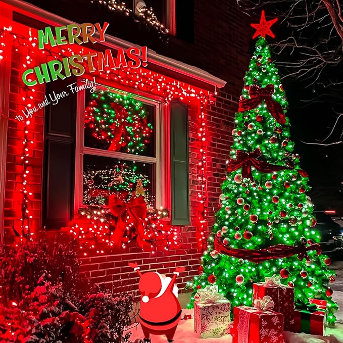 JMEXSUSS 2 Pack Solar String Lights Outdoor Waterproof Total 66 FT 200 LED Solar Christmas Lights Outdoor Twinkle Light for Christmas Tree Outside Garden Yard Xmas Decor Red to Green