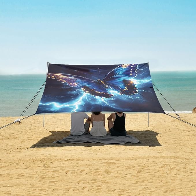 Beach Tent Sun Shelter Butterfly Blue Lightning Lightweight &amp Easy Setup Beach Shade Canopy for Camping Fishing