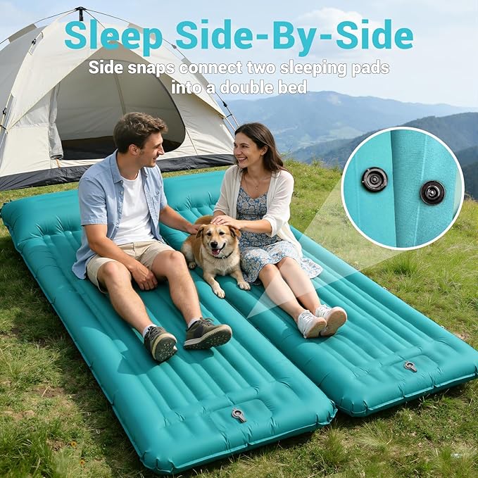 Camping Sleeping Pad 4.7 Inch Thick Inflatable Sleeping Mat with 8 Inch Pillow Built-in Foot Pump Ultralight Compact Self Inflating Sleeping Pad for Backpacking Hiking Travel Tent