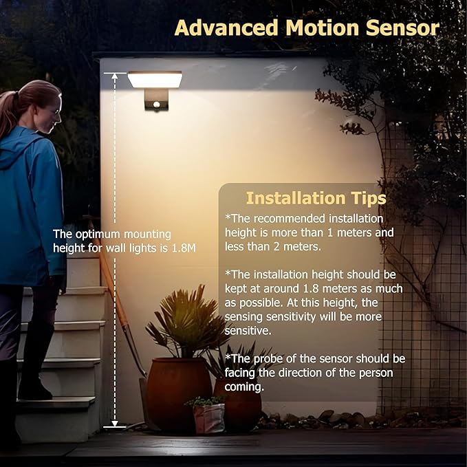 Motion Sensor Outdoor Light 18W 1980LM Black Motion Outdoor Wall Lights IP65 Waterproof Sconce Lighting LED Porch Lights 3000K Foldable Patio Wall Light Fixture for House Garage Square