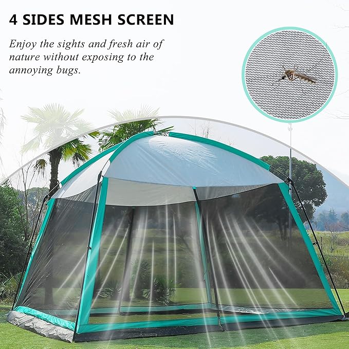 Screen House Room 11x11 Ft Mesh Net Tent Canopy Shelter Gazebo Easy Setup &amp Waterproof &amp Sunshade Suitable for Camping Trip Backyard Beach Picnic