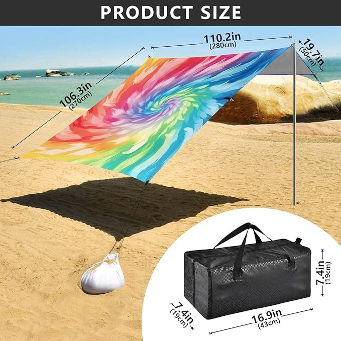 Tie-dye Rainbow ColorCamping Sun Shelters 9.2 x 10.5 FT Beach Canopy Tent Sun Shade with Carrying Bag for Camping Trips Fishing Backyard Fun or Picnics 21341136