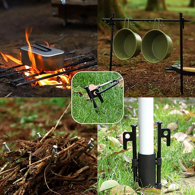 RIY Tent Stakes Heavy Duty 8Pcs 12 Inch Steel Tent Stakes with 3Pcs 12 Inch Tree Stakes Plant Support Stakes