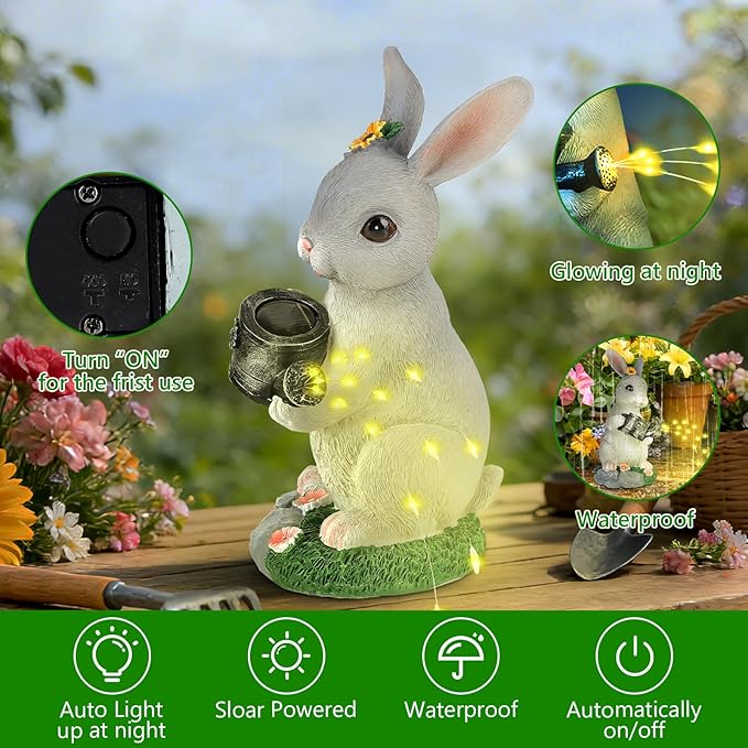 Solar Garden Decor Watering Bunny Statues Outdoor Outdoor Sculpture Figurine Statue Lights Outdoor Garden Yard Lawn Patio Decoration Unique House Warming Birthday Present for Women Family