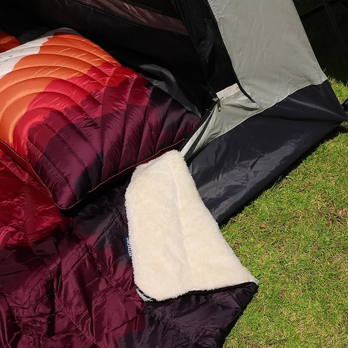 Outdoor Camping BlanketWarm Thick Camp Blankets with Sherpa Lining Soft Fleece Camping Blanket Puffy Camping Quilt for Cold Weather Traveling Stadium Hiking Picnics