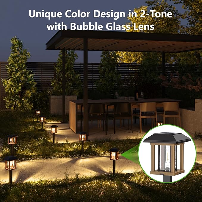 XMCOSY+ Solar Pathway Lights Outdoor 25 LM LED Garden Lights with Seed Glass 2-Tone/Colour Waterproof Solar Powered Decorative Lighting for Yard Landscape Driveway Walkway (Warm White)