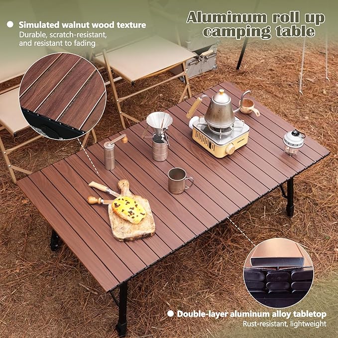 Folding Camping Table Aluminum Heavy Duty Adjustable Height Foldable Table 4FT Max Loads UP 110LBS Lightweight Portable with Carry Bag for Car Travel Indoor &amp Outdoor Picnic BBQ Backyards Beach