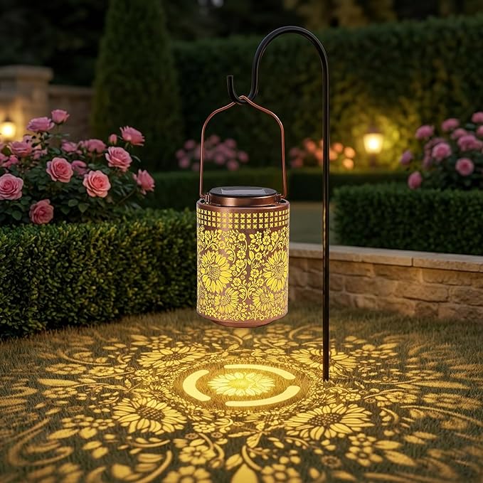 Sunflower Solar Lanterns Outdoor Waterproof Hanging Solar Lights Sunflower Gifts for Women Men Mom Metal Decorative LED Lanterns for Yard Patio Lawn Pathway Landscape Garden Decor