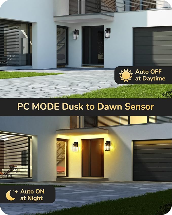 EDISHINE Outdoor Wall Light with GFCI Outlet Motion Sensor Exterior Lighting Fixture with Water Ripple Glass Waterproof Dusk to Dawn Outdoor Wall Sconce for Porch Front Door Garage Patio