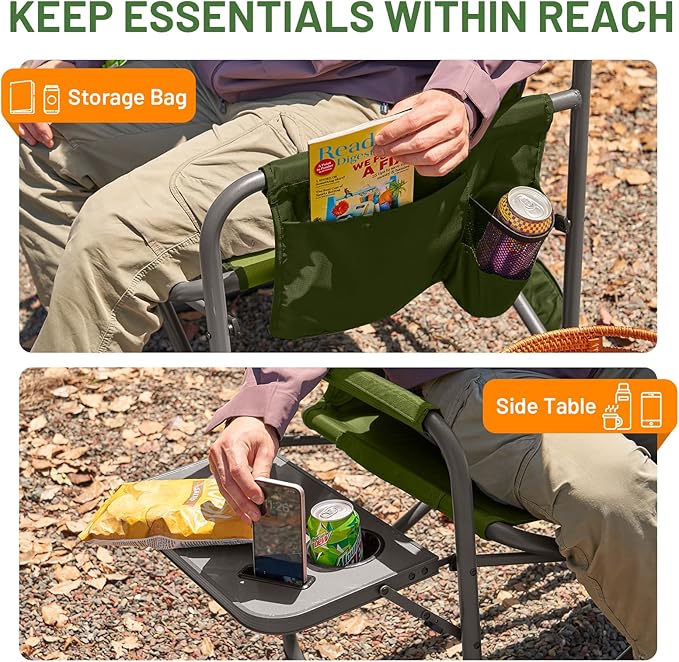 Timber Ridge XXL Director’s Chair – Heavy Duty Folding Camping Chair for Adults 500lb Capacity Extra Wide Padded Seat for Camping Sports Lawn Courtyard and Outdoor Use Green