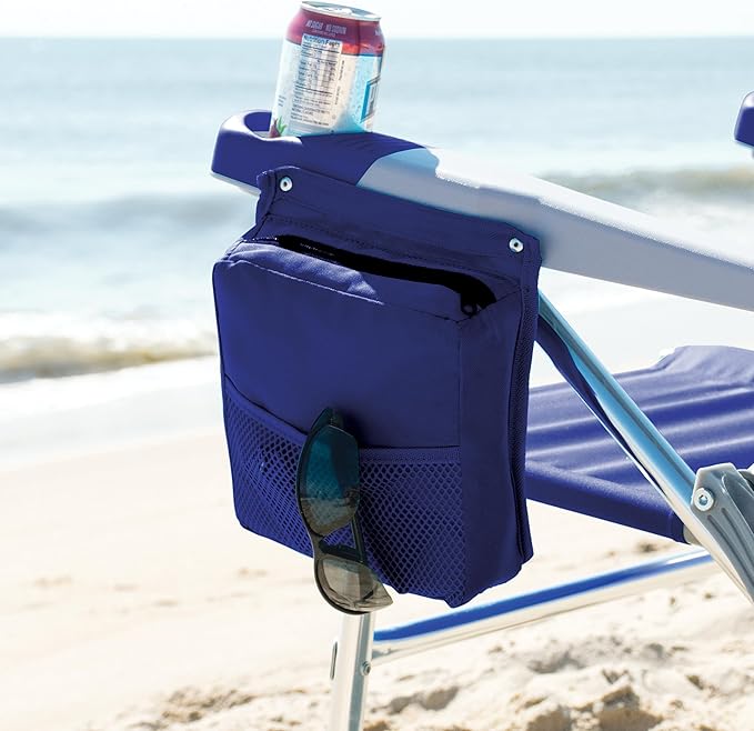 Tommy Bahama 4-Position Face-Opening Read Through Lounger with Ottoman Portable Folding Beach Chair Navy