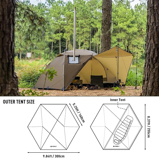 POMOLY Camping Hot Tent Wood Stove Tents Dune Solo Portable Tents with Inner Tent for 1 Person Hiking Hunting Backpacking
