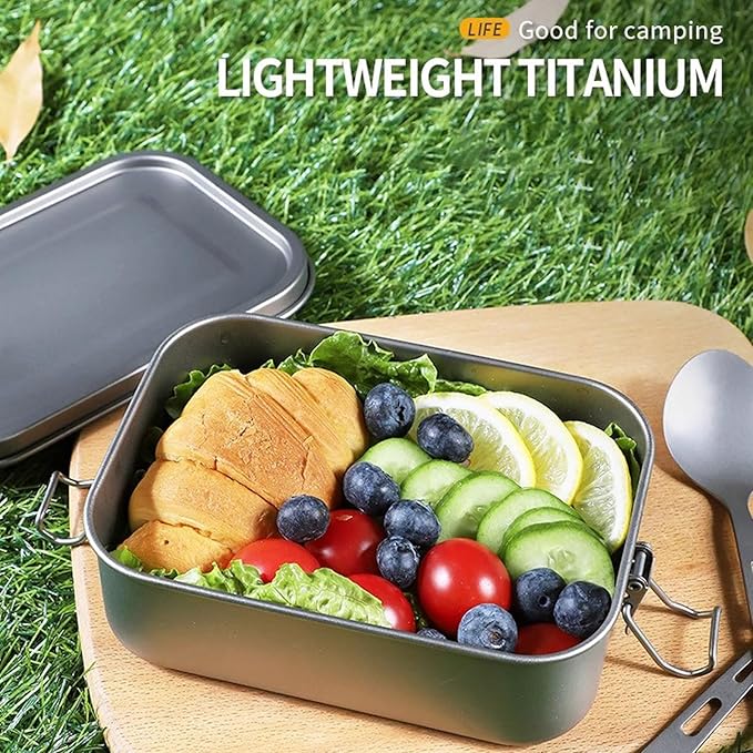 1200ml Titanium Lunch Box with Leak-Proof Lid Camping Cookware Lightweight Outdoor Cooking Pan for Backpacking Hiking Picnic &amp Travel Durable (1200ml without handle)