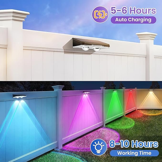 Solar Fence Lights Outdoor 8 Pack - 8 Modes (RGB Cycle/Fixed) Fence Lights Solar Powered for Outside IP65 Waterproof Deck Lighting for Wall Step Patio Pathway Stairs