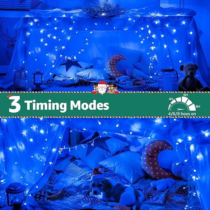 Christmas Lights Outdoor Waterproof 196 FT 600 LED String Lights with Remote8 Modes Christmas String Lights Plug in Twinkle Fairy Light for Party Holiday Decor (Blue)