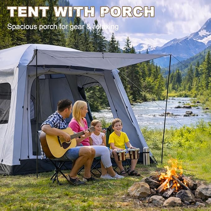 4-6 Person Camping Tent Large Family Cabin Tents with Porch &amp Rainfly Double Layer Waterproof Glamping Tent with 2 Rooms 2 Doors Portable Big Tents for Outdoor Camping Hiking Party