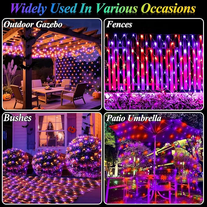 360LED Net Lights Halloween Decorations 21ft x 5ft Purple Orange Mesh Lights with 8 Modes &amp Timer Connectable Waterproof Twinkle String Light for Bushes Tree Garden Lawn Holiday Outdoor Party