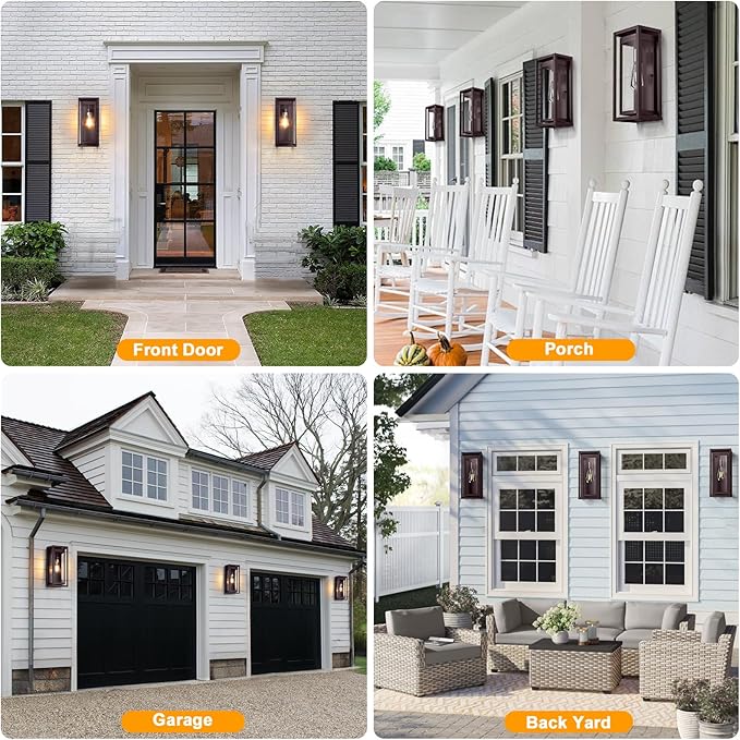 15 Large Oil Rubbed Bronze Outdoor Light Fixture 2 Pack ORB Outdoor Sconces Modern Waterproof Wall Lights with Clear Glass Shade for Front Door Porch Garage