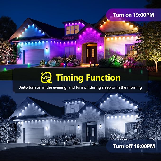 Permanent Outdoor Lights For House 59ft- RGB Led Lights Waterproof Timer Auto On/Off Alexa &amp Google Assistant Compatible Halloween Christmas Decorations For Eaves Garden Roofline Patio Porches