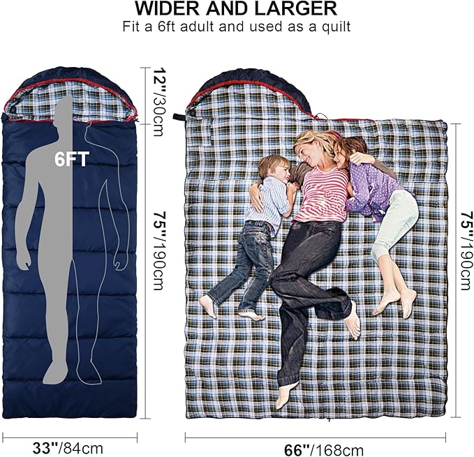 REDCAMP Cotton Flannel Sleeping Bag for Camping Backpacking Adults Cold Weather Envelope Sleeping Bags with 2/3/4/6lbs Filling