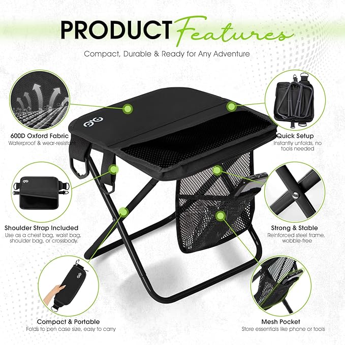 Camping Stool Upgraded FoldableStool Aluminum Alloy Bracket 6 Ways to Carry Portable outdoorfolding Chair with Pocket for Queuing FishingHiking Tours BBQ Parties Outdoor Camping Accessories