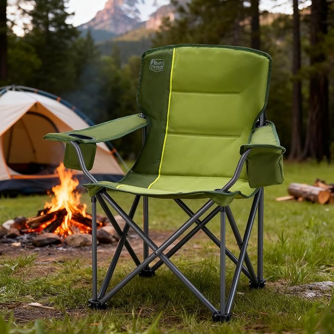 TIMBER RIDGE Oversized Folding Camping Chair for Adults Support 550 LBS Heavy Duty with Cup Holder Side Pocket for Camp Lawn Picnic Green 2 Pack